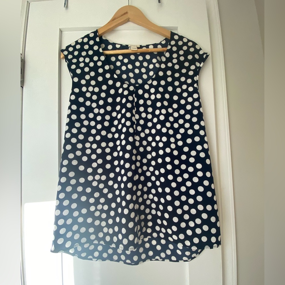 J. Crew Navy Blue and White Polka Dot Blouse